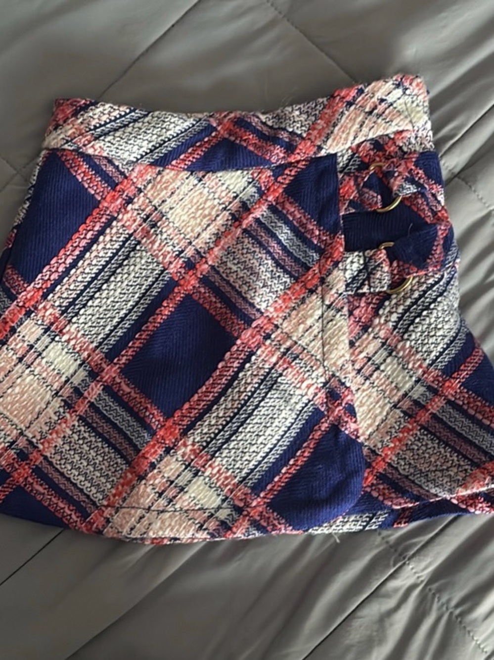 Janie and Jack Navy Plaid Skirt with Coral and Cream